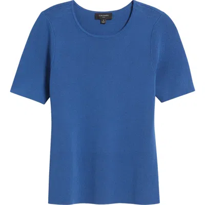 Tahari Asl Short Sleeve Sweater In Indigo