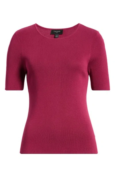 Tahari Asl Short Sleeve Sweater In Pink