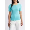 Tahari Asl Short Sleeve Sweater In Turquoise