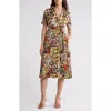 Tahari Asl Short Sleeve Tie Waist Shirtdress In Black Natural