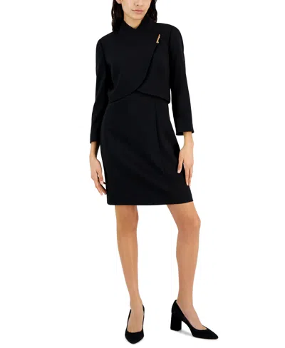 Tahari Asl Side Bar Dress Suit In Black