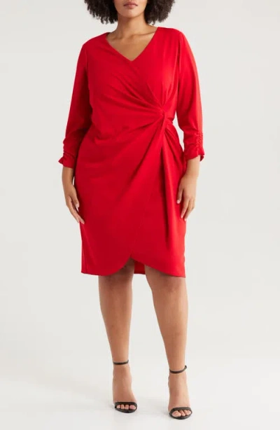 Tahari Asl Side Knot Crepe Dress In Crimson