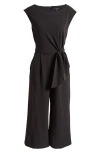 Tahari Asl Side Knot Crop Wide Leg Jumpsuit In Black
