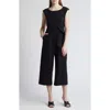 Tahari Asl Side Knot Crop Wide Leg Jumpsuit In Black