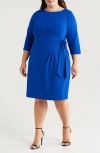 Tahari Asl Side Tie Long Sleeve Dress In Cobalt