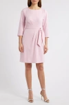 Tahari Asl Side Tie Long Sleeve Dress In Bubblegum