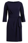 Tahari Asl Side Tie Faux Wrap Sheath Dress In Midnight Navy