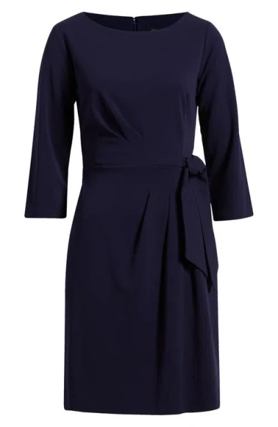 Tahari Asl Side Tie Long Sleeve Dress In Midnight Navy