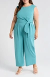 Tahari Asl Side Tie Scuba Crepe Jumpsuit In Turquoise