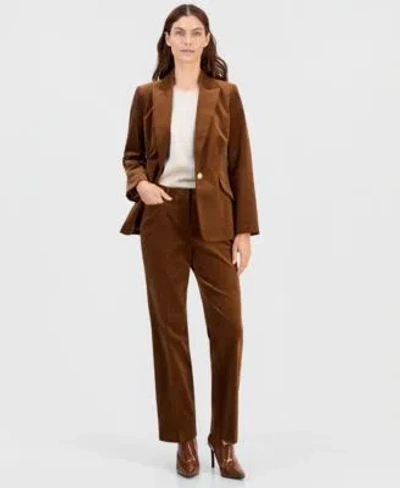 Tahari Asl Single Button Blazer Corduroy Pants In Brown