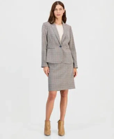 Tahari Asl Single Button Blazer Pencil Skirt In Brown