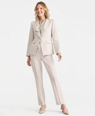 Tahari Asl Single Button Blazer Tie Front Top Straight Pants In Neutral
