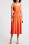 Tahari Asl Sleeveless Belted Midi Dress In Clementine
