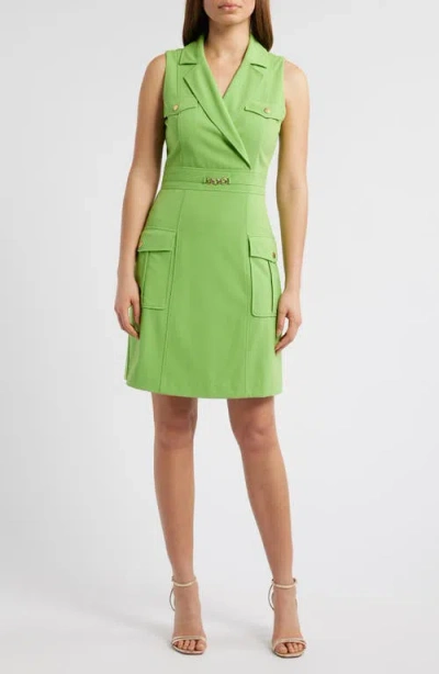 Tahari Asl Sleeveless Cargo Pocket Dress In Fern
