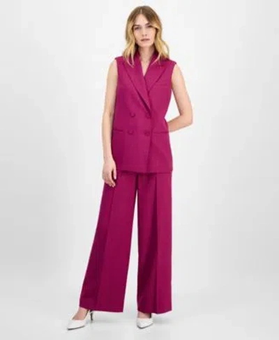Tahari Asl Sleeveless Double Breasted Blazer Wide Leg Pants Regular Petite Sizes