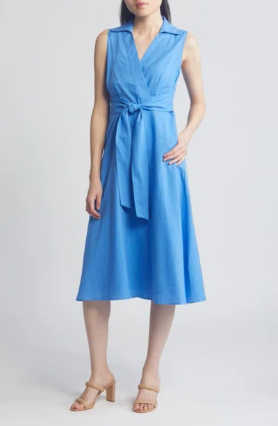 Tahari Asl Sleeveless Midi Shirtdress In Summer Sky