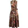 Tahari Asl Sleeveless Tie Waist Maxi Shirtdress In Brown