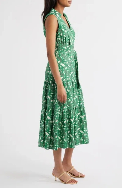 Tahari Asl Sleeveless Tie Waist Shirtdress In Ivory Clover