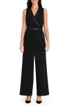 Tahari Asl Sleeveless Tuxedo Jumpsuit In Black