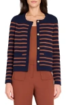 Tahari Asl Stripe Cardigan In Blue
