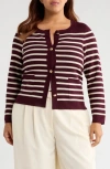 Tahari Asl Stripe Cardigan In Burgundy
