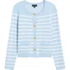 Tahari Asl Stripe Cardigan In Ice Blue Ivory