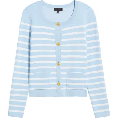 Tahari Asl Stripe Cardigan In Ice Blue Ivory