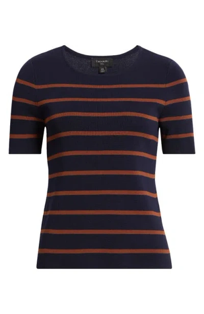TAHARI ASL TAHARI ASL STRIPE SHORT SLEEVE SWEATER
