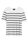 Tahari Asl Stripe Short Sleeve Sweater In Ivory Navy