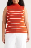 Tahari Asl Plus Size Striped Mock-neck Sleeveless Sweater