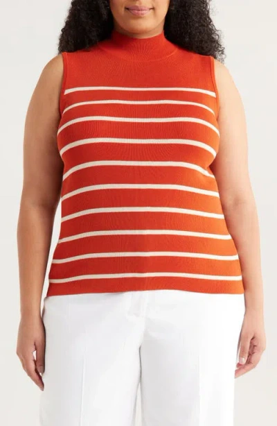 Tahari Asl Stripe Sleeveless Mock Neck Sweater