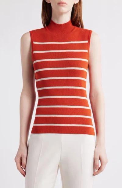 Tahari Asl Stripe Sleeveless Mock Neck Sweater