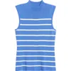 Tahari Asl Stripe Sleeveless Mock Neck Sweater In Pacific Blue Ivory