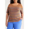 Tahari Asl Plus Size Striped Short-sleeve Top