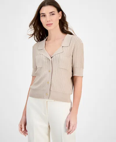 Tahari Asl Stripe-textured Knit Button-front Top, Regular & Petite Sizes