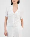 Tahari Asl Stripe-textured Knit Button-front Top, Regular & Petite Sizes In White