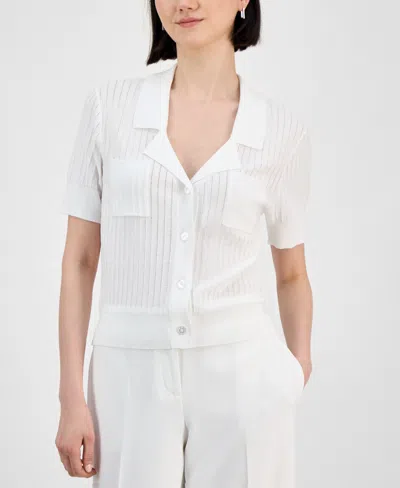 Tahari Asl Stripe-textured Knit Button-front Top, Regular & Petite Sizes In White
