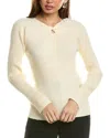 Tahari Asl Twist Neck Cutout Rib Sweater In White