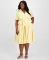 Tahari Asl Tahari Plus Size Collared V-neck Short-sleeve Dress In Sunflower