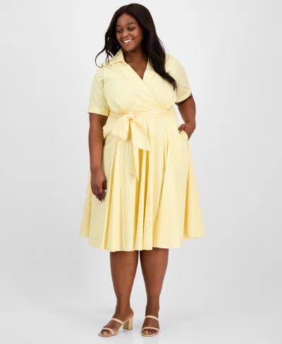 Tahari Asl Tahari Plus Size Collared V-neck Short-sleeve Dress In Sunflower