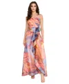 Tahari Asl Ruched Bodice Strapless Gown In Sunset