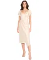 Tahari Asl Crinkle Satin Dress In Champagne