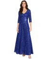 Tahari Asl Beaded Sequin Long Sleeve Gown In Deep Royal