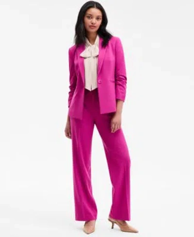 Tahari Asl Tahari Womens Long Sleeve Bow Neck Blouse Ruched Sleeve Blazer Flare Leg Pants In Sand