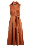 Tahari Asl Tie Belt Faux Wrap Dress In Walnut