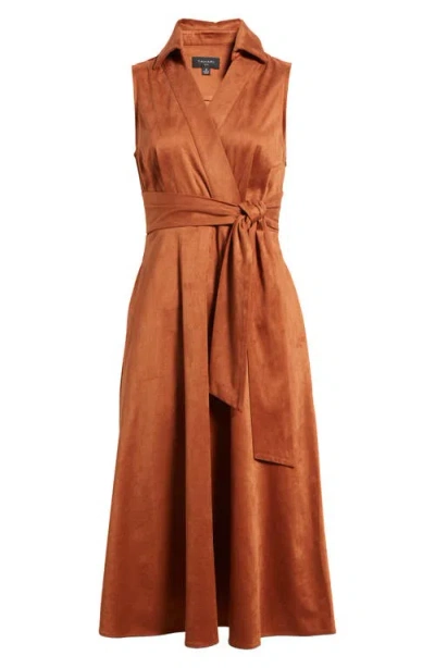 Tahari Asl Tie Belt Faux Wrap Dress In Brown