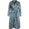 Tahari Asl Tie Belt Matte Satin Shirtdress In Blue