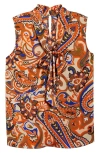 Tahari Asl Print Tie Neck Sleeveless Top In Multi