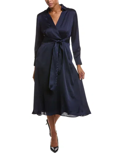 Tahari Asl Tie Waist Midi Dress In Blue