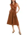 Tahari Asl Tie Belt Faux Wrap Dress In Brown